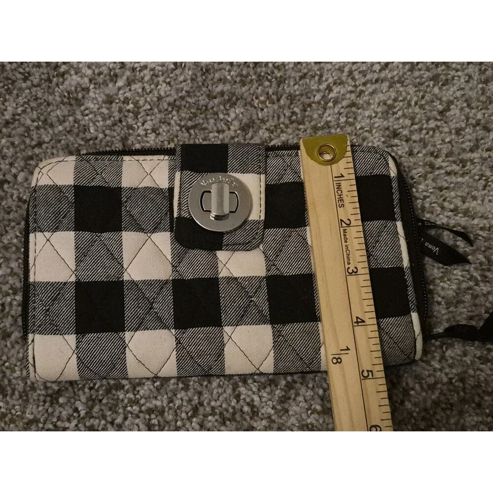 VERA BRADLEY RFID Turnlock & Zip Around Wallet - Pearl Buffalo Check Black